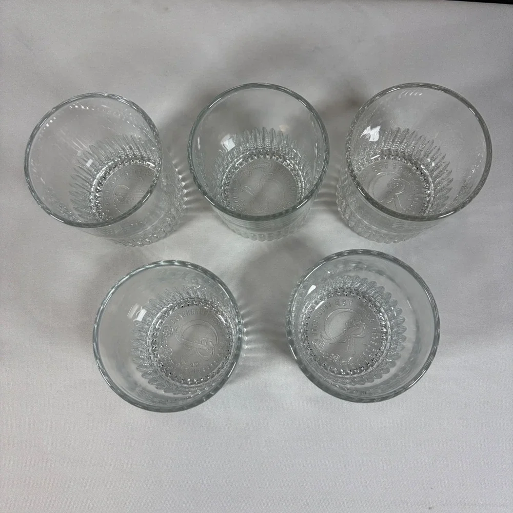 Vintage Crown Royal Whiskey Glasses Set of 5 Fluted‎ Base Lowball Rocks Tumblers